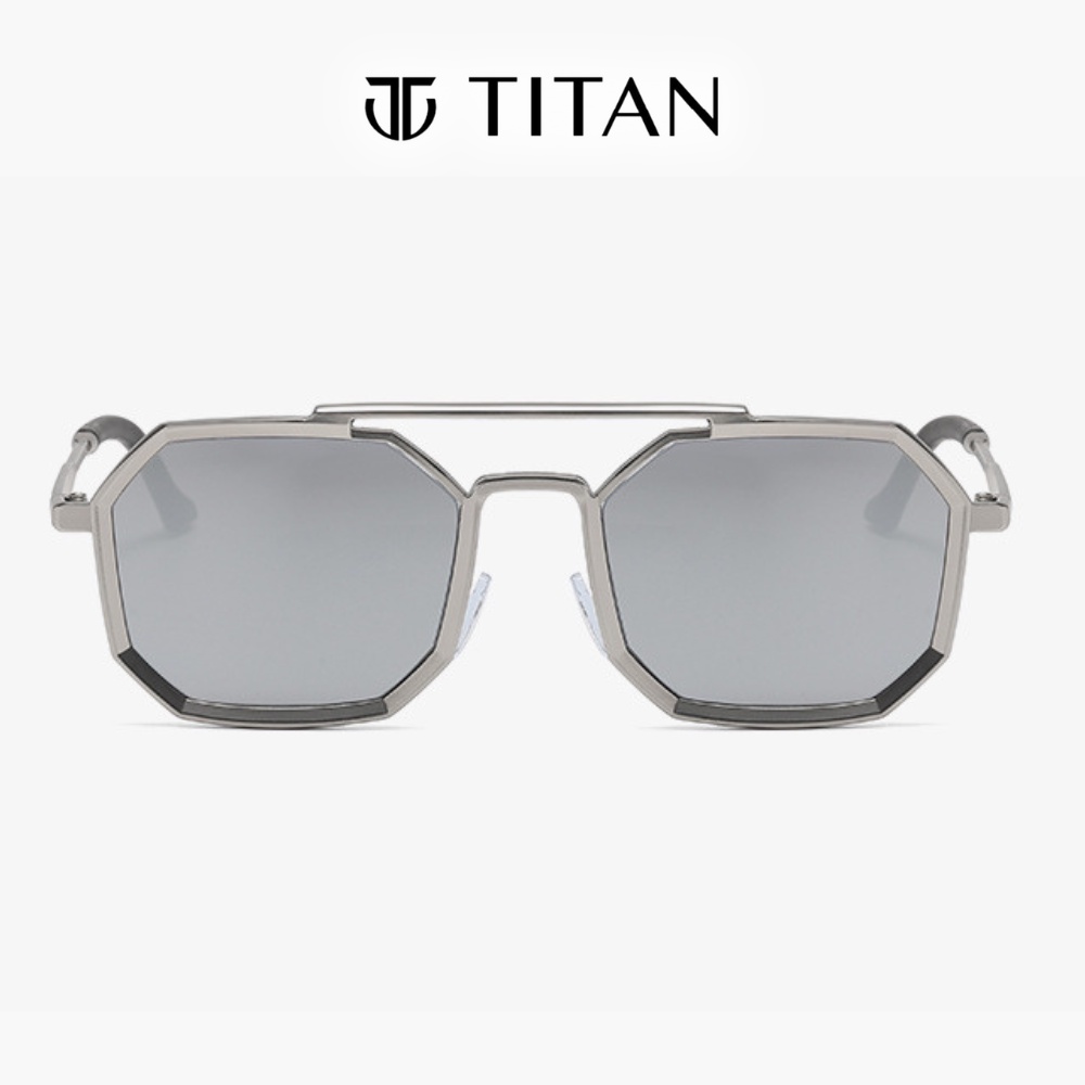 Kính râm gọng kim loại màu xám nam nữ, Titan Khắc Tên, gọng kính thời trang chống tia UV , kính mát vuông Titan shop