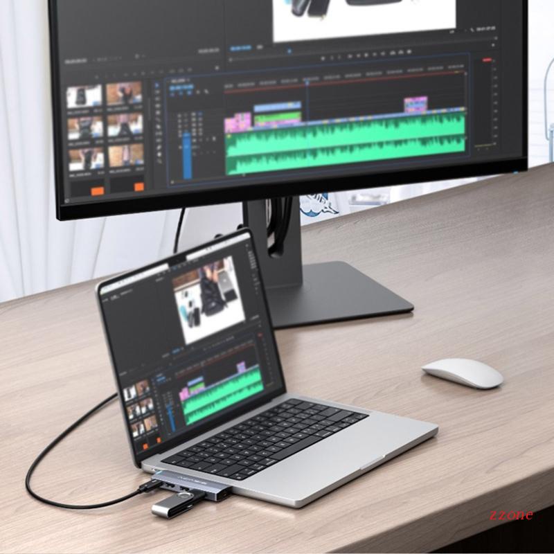 Bộ Chia Cổng USB Type C 5 Trong 1 Cho Book Pro Air PD 100W + Aux