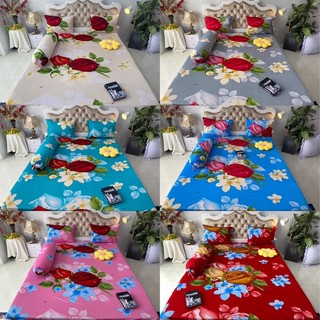 Bộ drap thun hàn quốc 4 món mát mịn hoạ tiết in hình hoa hồng siêu đẹp