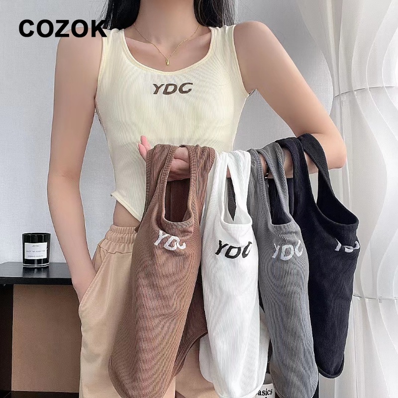 Áo Cổ Vuông In Chữ Có Đệm Ngực Lưng Giữa Cho Nữ