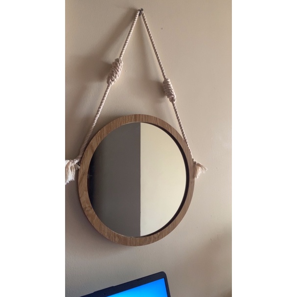 gương tròn viền gỗ giá rẻ bộ gương treo tường decor bàn trang điểm nhà tắm phòng khách tặng full phụ kiện đường kính30cm
