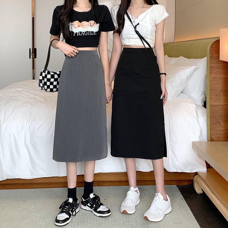 Chân Váy Chữ A Lưng Cao Màu Sắc Đơn Giản Cho Nữ