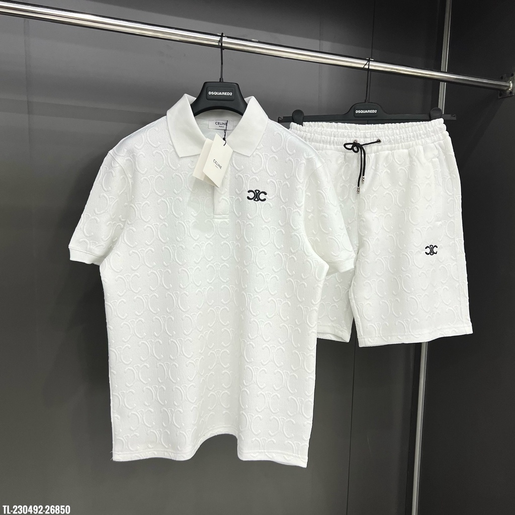 🔥Hot🔥Bộ Celine vân nổi áo polo thiết kế hot trend Nam nữ New 2023