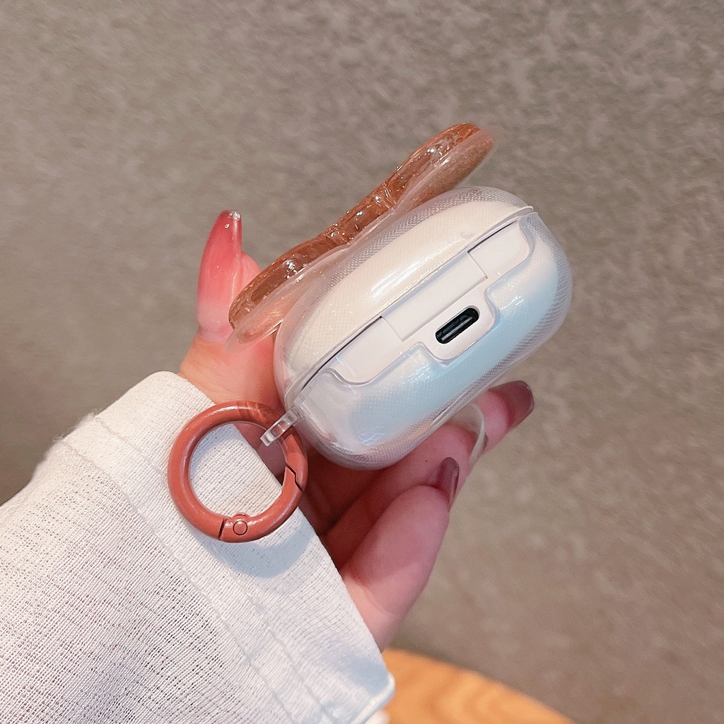 Vỏ Bảo Vệ Hộp Sạc Tai Nghe Bluetooth Không Dây Samsung Buds Pro Galaxy Buds 2 Hình Gấu Hồng Có Nước Kim Tuyến Lấp Lánh