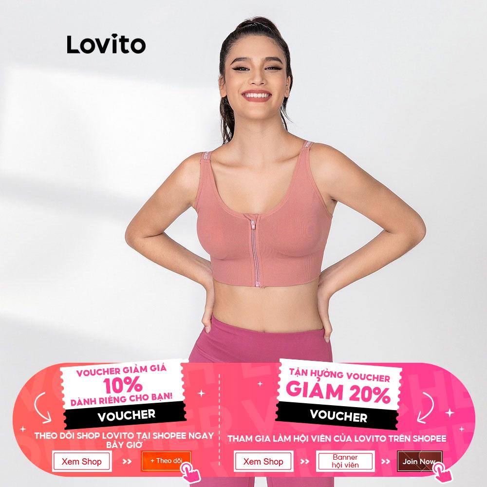 Áo lót Lovito kiểu thể thao màu trơn phối xích chéo L06006 (xanh lá/hồng)