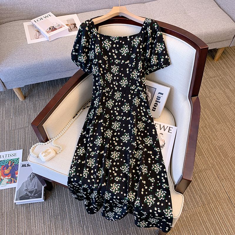 Plus Size Đầm Hoa Eo Hẹp Nhẹ Phong Cách Pháp Thời Trang Mùa Hè Cho Nữ