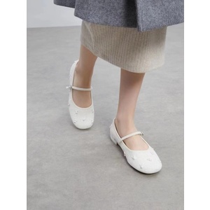 Giày bệt tweed CK đính nơ thỏ cute quai ngang búp bê- ORD