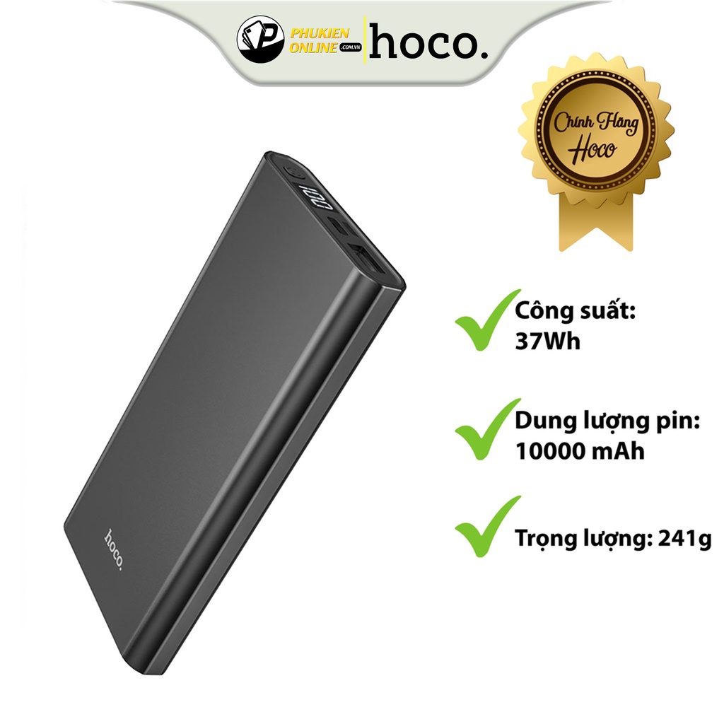 Pin Sạc Dự Phòng Hoco J68 10000mAh, Màn Hình LCD Báo Pin, Vỏ Nhôm Sang Trọng, Pin Dự Phòng Kiểu Dáng Thanh Lịch Nhỏ Gọn