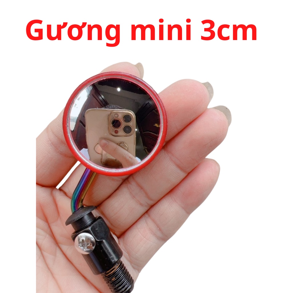 Gương mini 3cm tình yêu siêu cute lắp trang trí xe máy kiều màu xanh đỏ bạc vàng đen lắp chân 10mm ren thuận