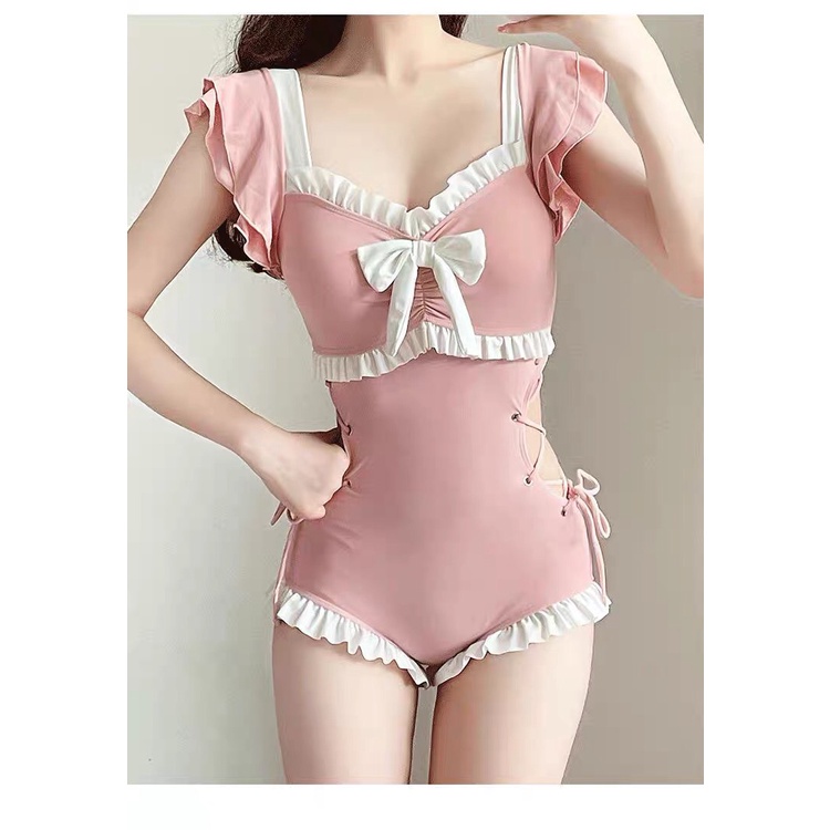 Bikini 1 mảnh liền thân hai màu xanh hồng phong cách tiểu thư nơ xinh xắn bigsize LUHAZO Quảng Châu chất đẹp 99156 B-4.4