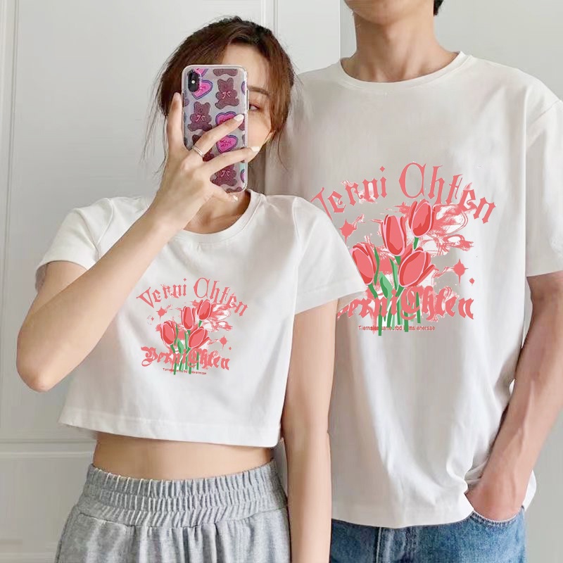 Áo Thun T-Shirt Tay Ngắn Cổ Tròn In Hình Hoa Cổ Điển Mẫu Mới 2023 Thời Trang Mỹ Dành Cho Nữ