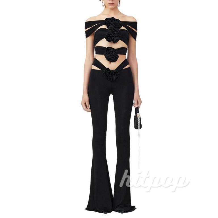 Bộ Áo Liền Quần Hở Vai Màu Trơn Họa Tiết Hoa 3D Thời Trang Cho Nữ | BigBuy360 - bigbuy360.vn
