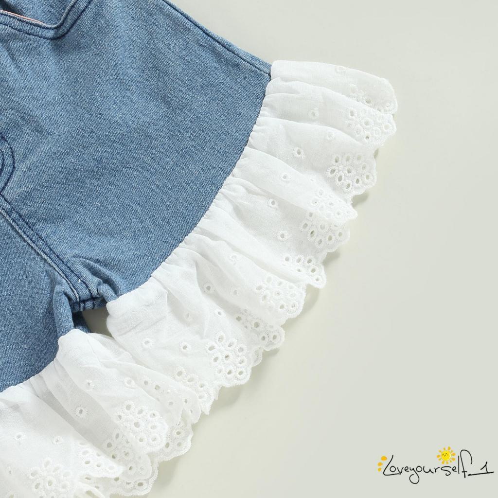 Bộ Áo Hai Dây Phối Ren + Quần Short Denim Co Giãn Thời Trang Mùa Hè Cho Bé B930G
