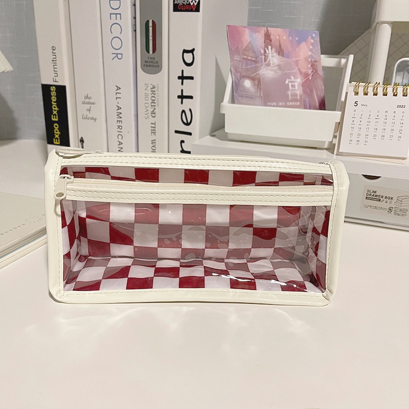 Túi Đựng Bút Chì Kẻ Ô Màu Trắng Đen Trong Suốt Sức Chứa Lớn RYVN