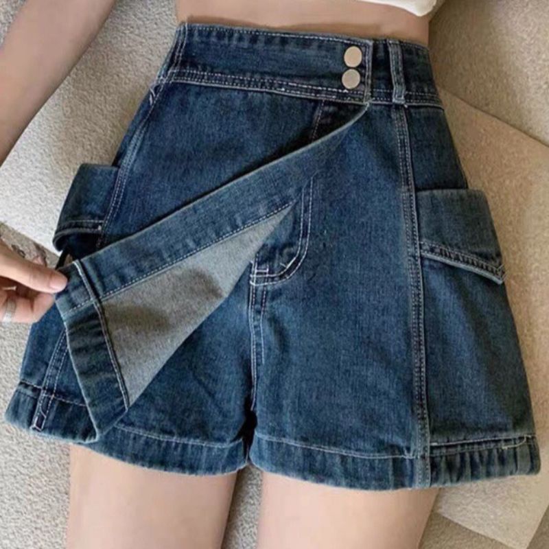 Quần Short Jeans Giả Váy Cạp Cao, Quần Short Jeans Nữ