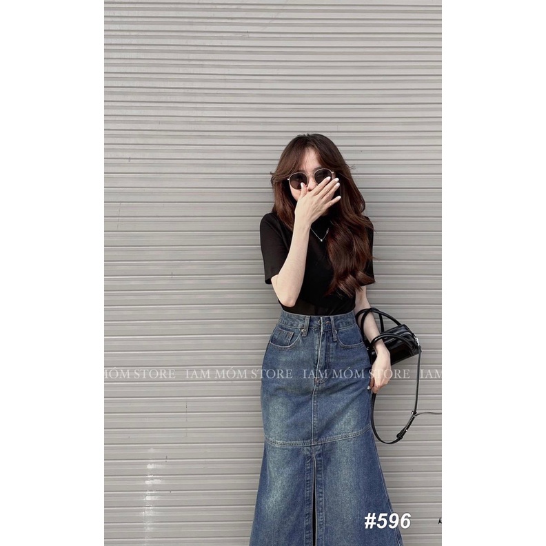 Chân váy bò xẻ trước