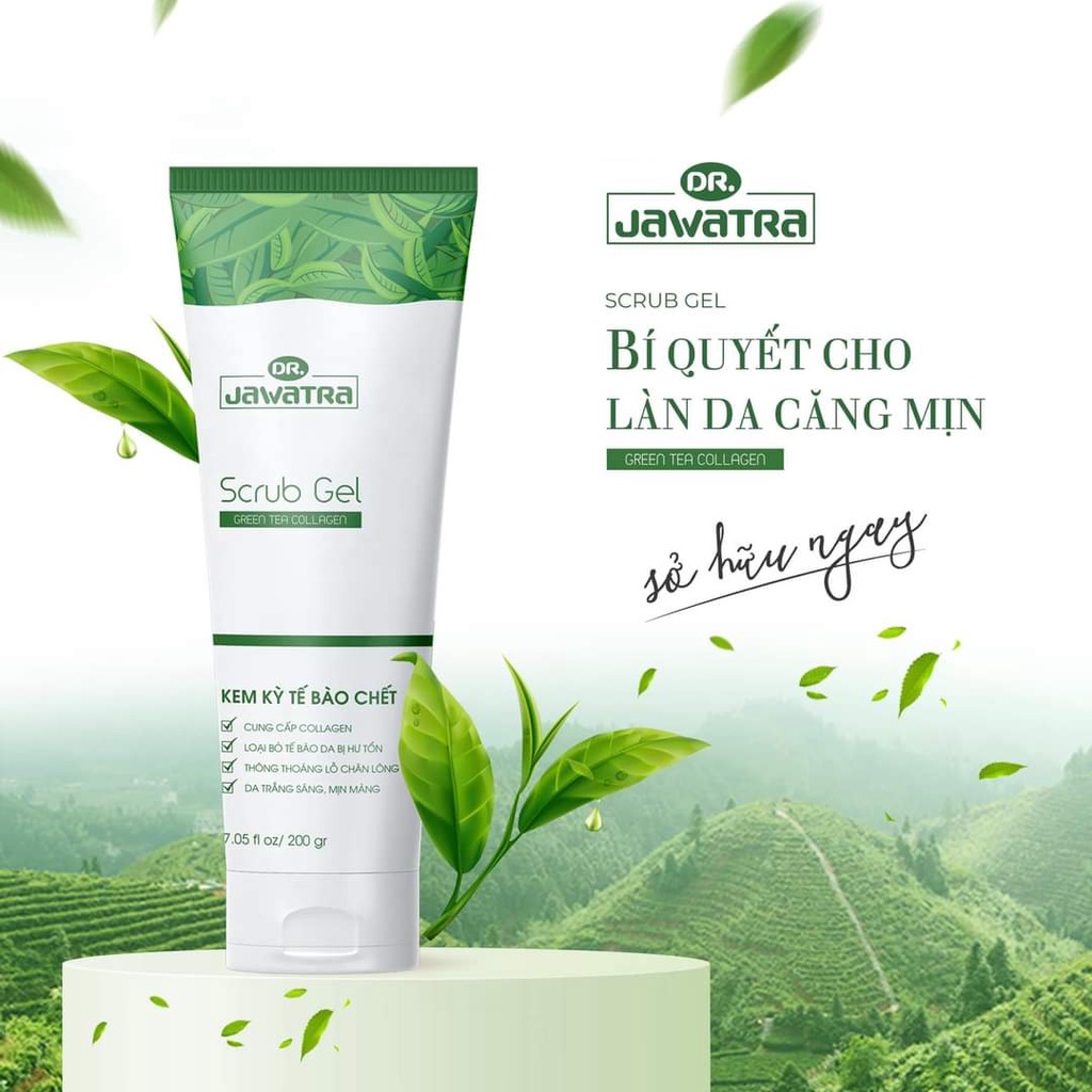 Kem tẩy tế bào chết trà xanh collagen Jawatra 200g