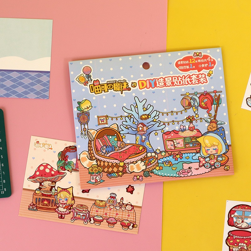 Bộ sticker hoạt hình dán ghép phong cảnh