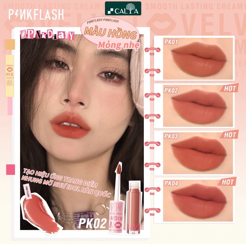 Son Kem Lì PinkFlash Bền Màu, Mềm Mịn Không Khô Môi - Pink Flash Pink Diary Silky Velvet Matte Lipstick PF-L04