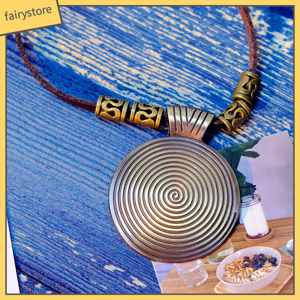 Vòng cổ Giả Da Mặt Tròn Hình Đĩa Tròn Xoắn Ốc Phong Cách Vintage Cổ Điển Dành Cho Nữ [Fairy1]