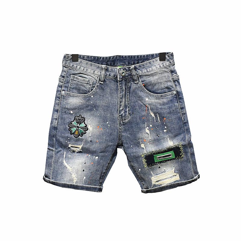Quần Short Denim Rách Dáng Ôm Thêu Họa Tiết Thời Trang Mùa Hè 2023 Mới Cho Nam