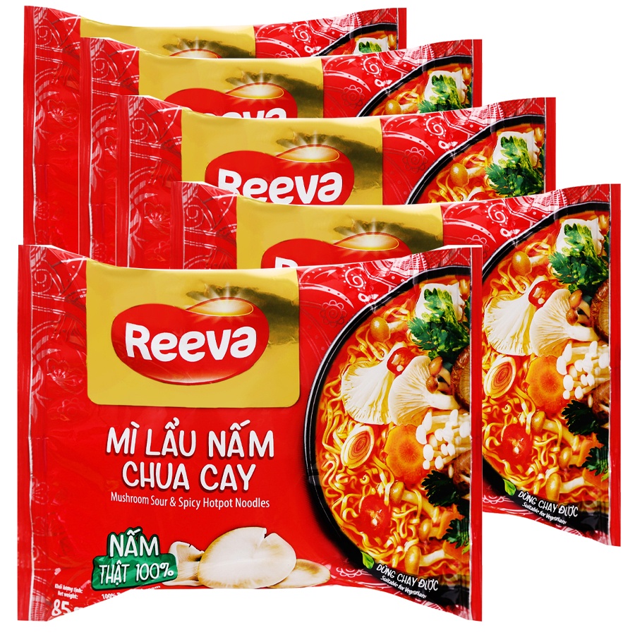 MÌ LẨU NẤM CHUA CAY REEVA - ĂN CHAY ĐƯỢC - 85G/GÓI - THÙNG 30 GÓI