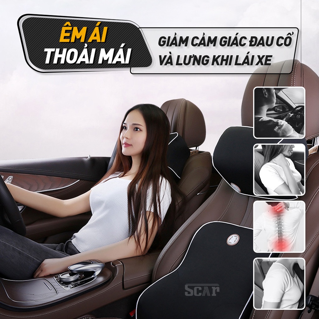 Gối tựa đầu và lưng cao su non để ghế ô tô, văn phòng S039