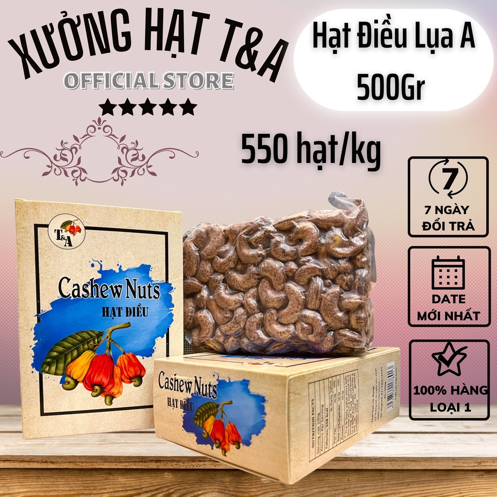 {NGON } Hạt Điều Lụa A ( Chân Không )500G 550 hạt/kg loại 1 rang muối hạt điều to còn vỏ lụa có vị mặn nhẹ - CHỢ HẠT T&A