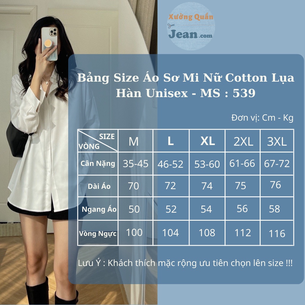 Áo Sơ Mi Nữ Form Rộng Dài Tay Cotton Lụa Hàn Unisex Màu Trắng Đen Đi Học, Đi Làm, Văn Phòng, Công sở Cực Xinh 539