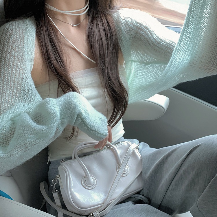 Áo Khoác Cardigan Dệt Kim Màu Trơn Phong Cách Boho Hàn Quốc Mới