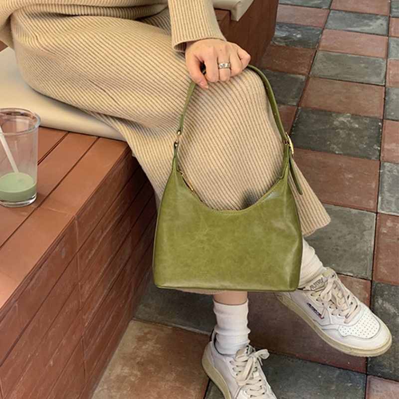 Ielgy Túi Đeo Vai Hình Quả Bơ / Mặt Trăng Màu Xanh Lá Kiểu Hàn Quốc Cho Nữ