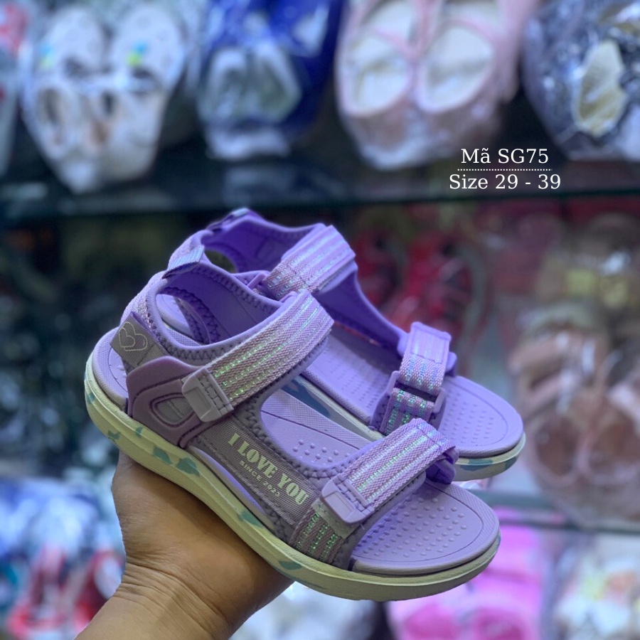 Dép sandal bé gái 5 - 12 tuổi siêu nhẹ quai dán tiện dụng phong cách Hàn Quốc đi học đi chơi SG75