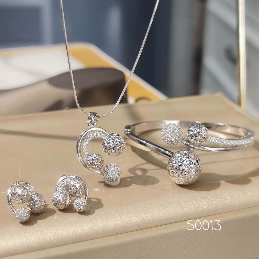 Set bộ 4 món nạm đá CZ cao cấp miễn phí Xi Kim | MiASJ Trang sức bạc