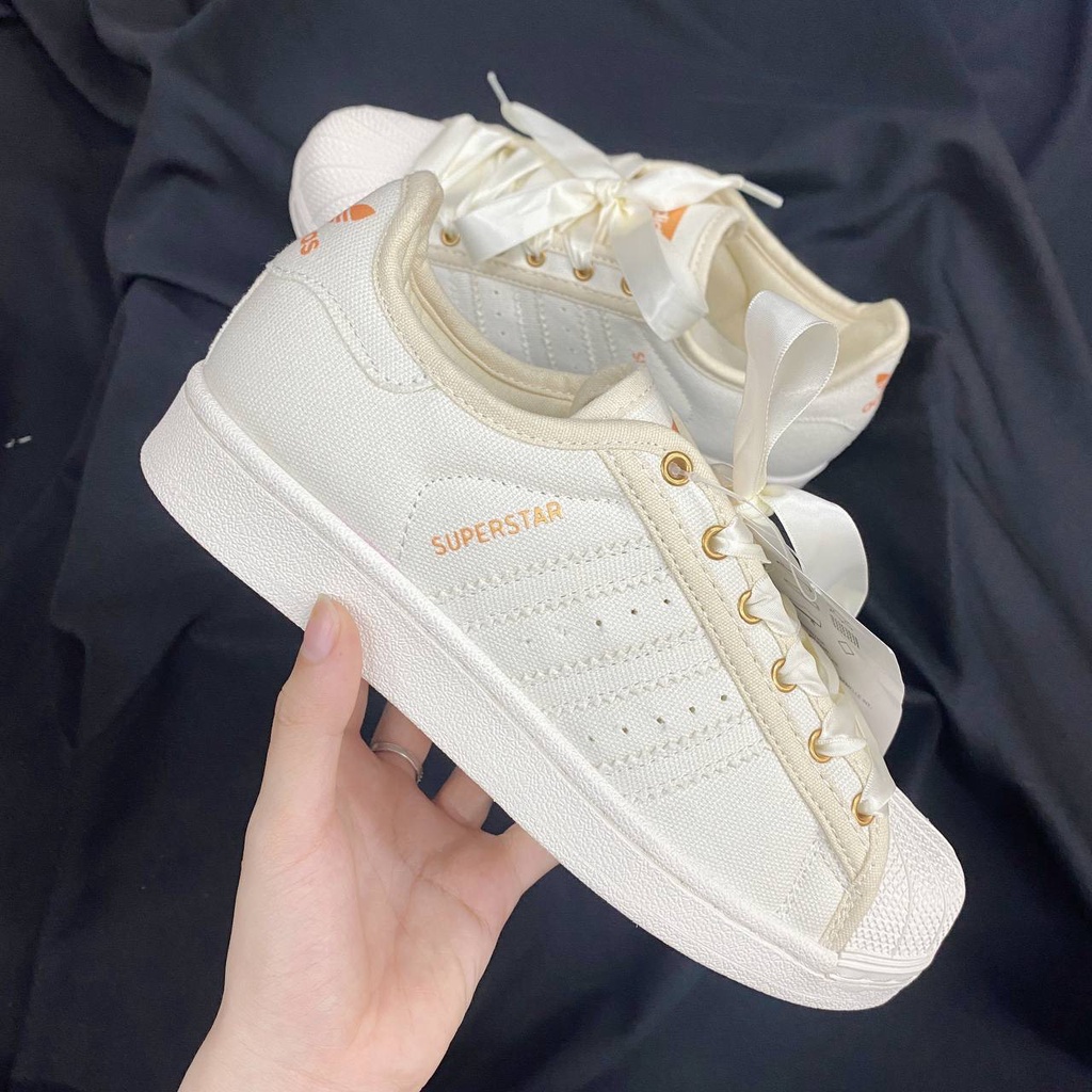 Giày Thể Thao. Giày Sneaker Supter Star Mũi Sò Cream Dây Lụa Kèm Hộp Bảo Vệ