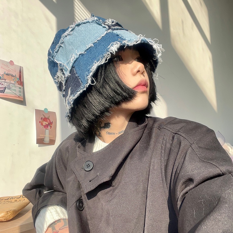 Nón Bucket Chất Liệu Denim Phong Cách Cao Bồi Vintage Hàn Quốc Cho Nữ