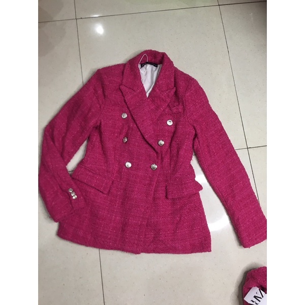 Áo Blazer dạ tweed Hồng Zara size xs, S