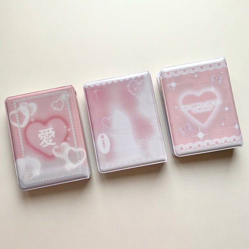 Giá Đỡ Album Ảnh 3 Inch 40 Ngăn Họa Tiết Trái Tim Ren Hồng