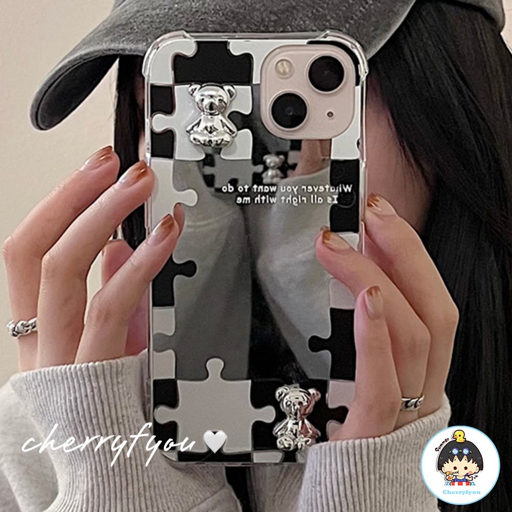 Ốp Điện Thoại TPU Mềm Mạ Gương Họa Tiết Gấu Cho IPhone 14 13 12 11 Pro Max XS XR 8 7 Plus