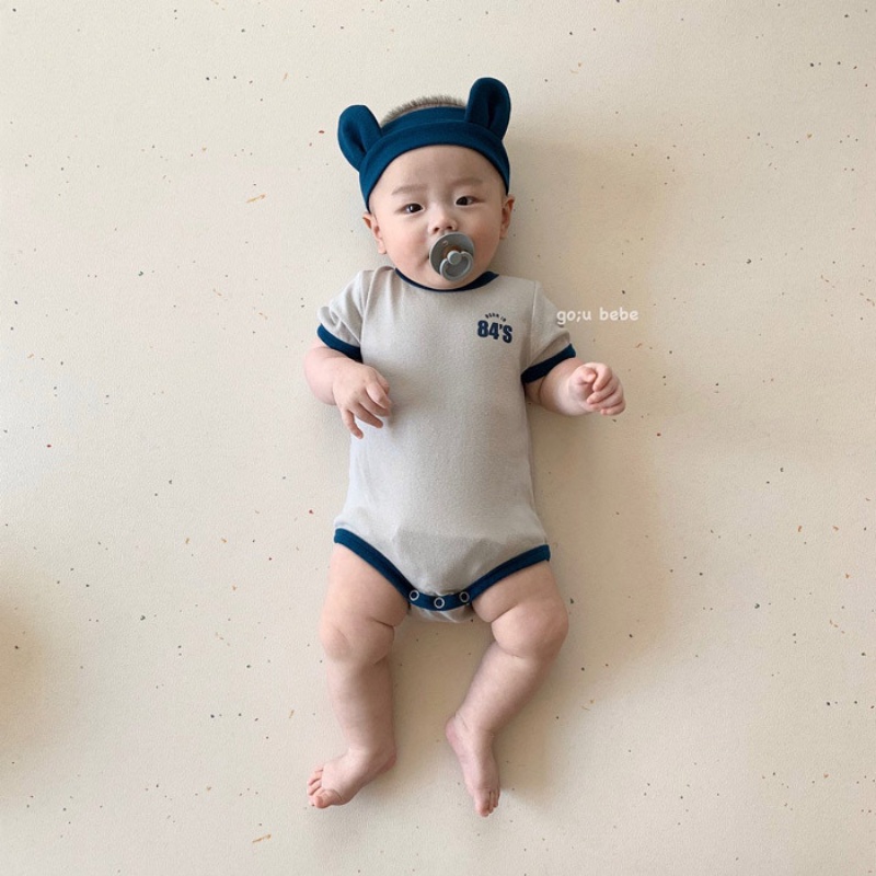 Bộ Áo Liền Quần Cotton Tay Ngắn + Băng Đô Thời Trang Mùa Hè Cho Bé Sơ Sinh 0-2 Tuổi