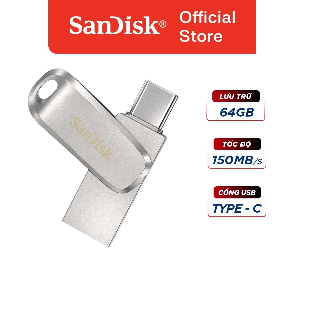 USB 3.1 OTG SanDisk 64GB Ultra Dual Drive Luxe Type-C DDC4 upto 150MB/s vỏ kim loại