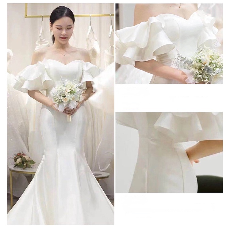 Đầm Cô Dâu Vải Satin Màu Trắng Thời Trang Mới