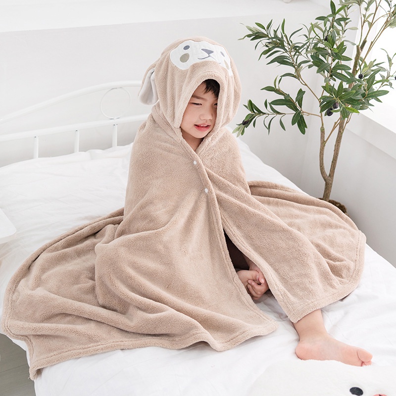 Khăn choàng tắm LIMX OASIS có mũ trùm bằng lông cừu dày dặn thấm hút tốt in hoạt hình xinh xắn dành cho bé