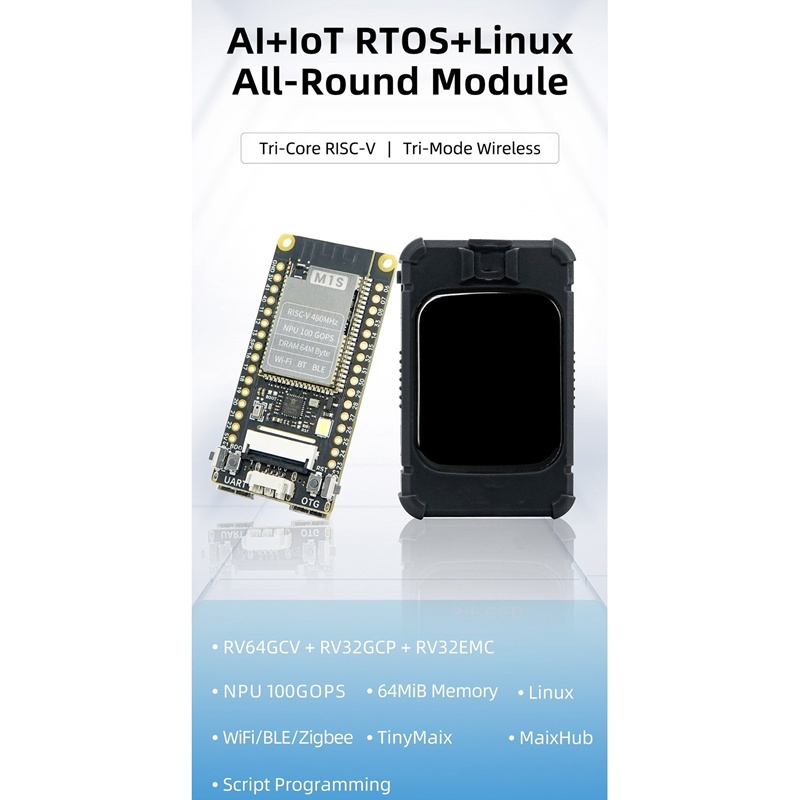 Bảng Mạch Mô Đun M1S BL808 RV64 480MHz + RV32 320MHz + NPU BLAI 100GOPS 16MByte SPI FLASH 2.4G WIFI / BT /BLE Core