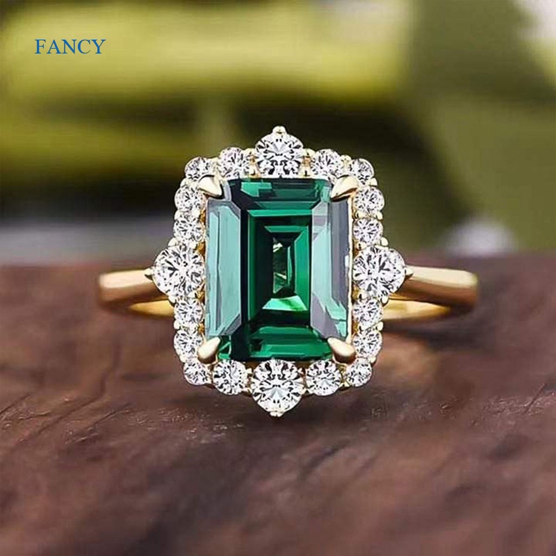 Nhẫn Đính Hôn Đính Đá Zircon Hình Vuông Màu Vàng Sang Trọng Dành Cho Nữ