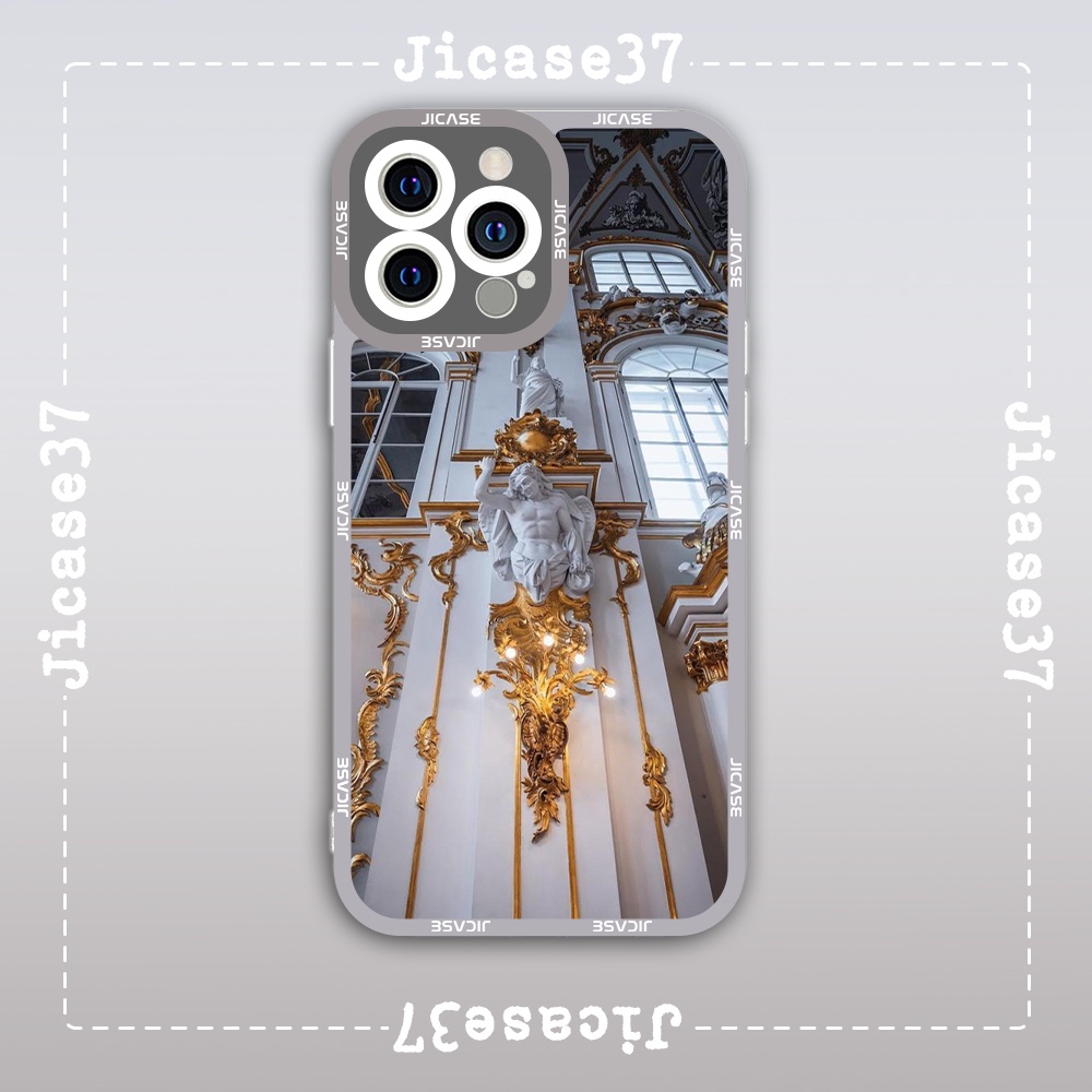 Ốp lưng iphone cạnh vuông Jicase JMcase Tượng Nhà Thờ Hoạ Tiết Vàng Gold Pattern x/xs/11/12/pro/max/plus/promax
