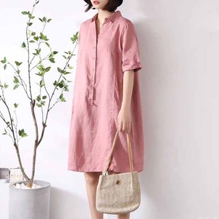 Đầm suông giấu bụng cổ đức túi bổ cơi SLINEN, chất vải Linen bột Premium, form đầm suông không kén dáng - DS29