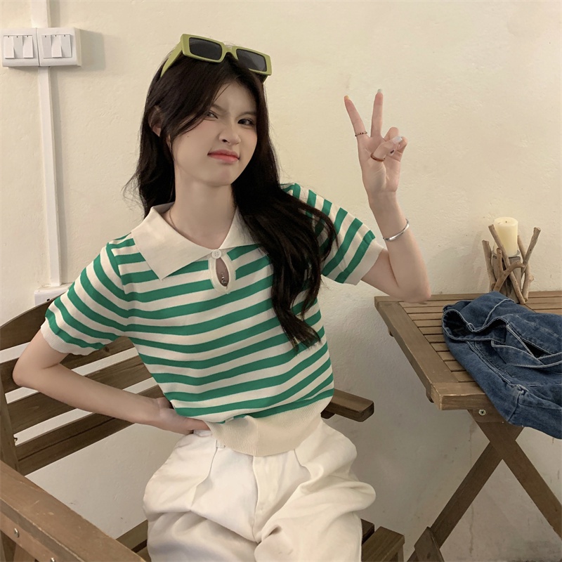 IELGYÁo Thun polo Mỏng Tay Ngắn Dáng Rộng Thời Trang Cho Nữ