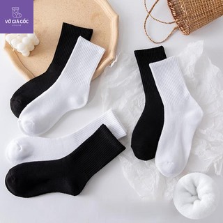 Tắt vớ trắng đen basic trơn cổ trung cao unisex