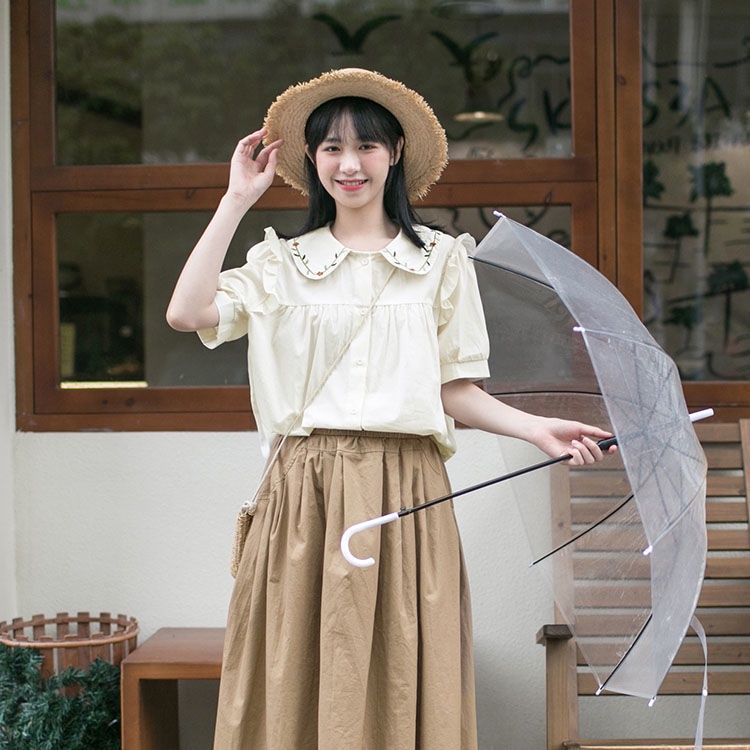 Áo Sơ Mi Mùa Hè 2022 Thiết Kế Mới Thêu Họa Tiết Phong Cách Đại Học Claudine Nhật Bản Cho Nữ