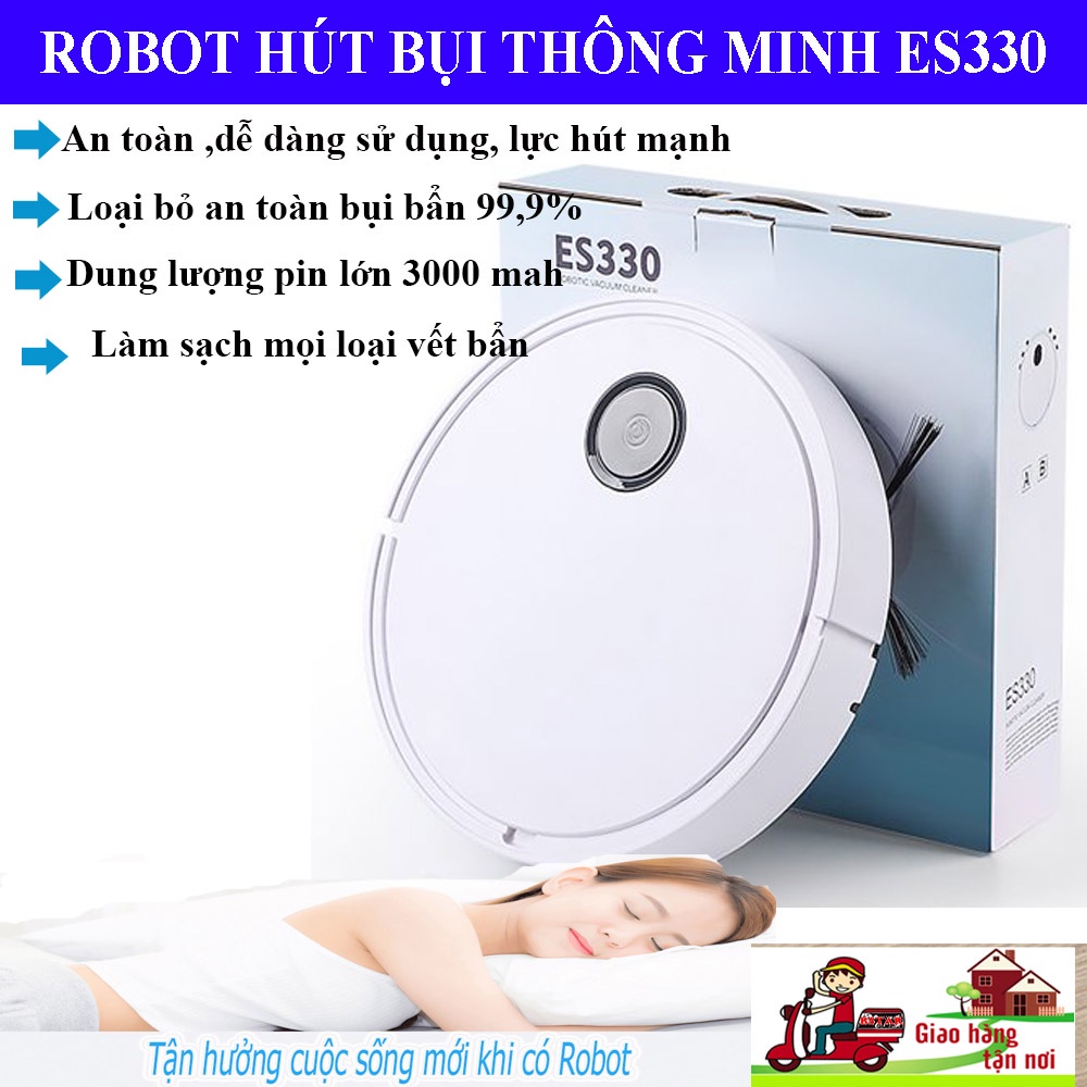 [SIÊU SALE] Robot Hút Bụi Lau Nhà Thông Minh,Máy Hút Mạnh, Rô Bốt Kèm Dẻ Lau,Dung Lượng Pin Lớn, Lỗi 1 Đổi 1. ES330